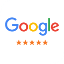 Google logo with five-star rating for Moorhead Dental Associates review
