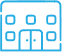Blue dental office building icon with entrance door and windows
